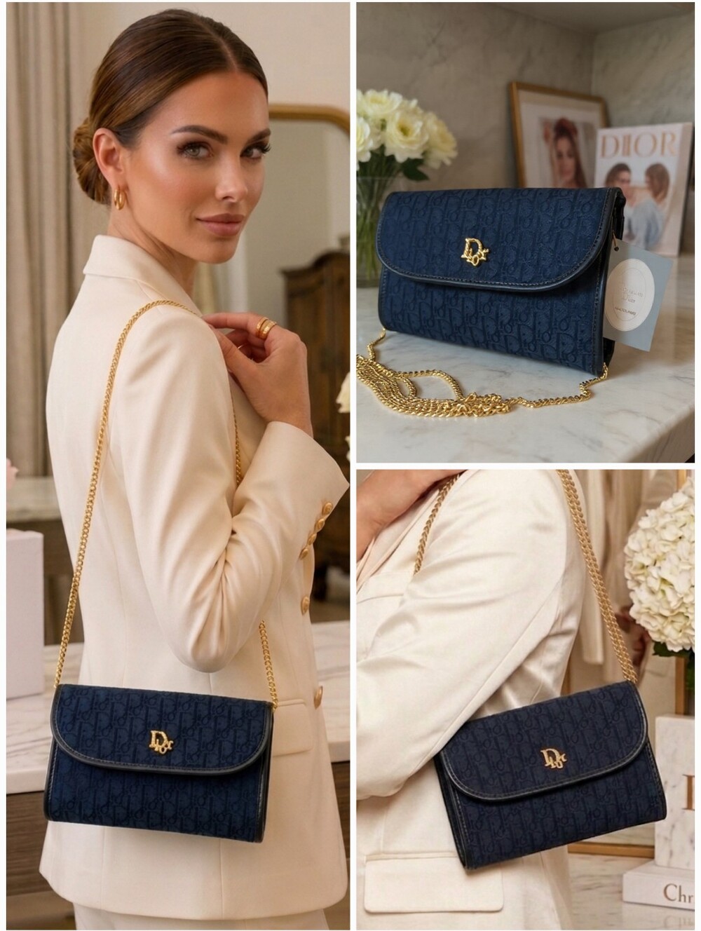 Christian Dior NWT 🦄 Vintage Navy Blue Oblique Trotter Crossbody Bag ✨️